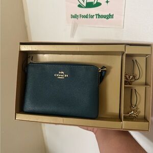 Coach Dark Green Wristlet with Gold Details